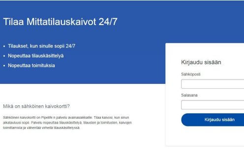 Tilaa mittatilauskaivot vaivattomasti sähköisen kaivokorttipalvelumme avulla osoitteessa kaivokortti.fi. Lähetä tarjouskyselyt ja tilaukset sähköisessä kaivokortissa helposti ja nopeasti myös mobiililaitteella. Palvelu on käytössä 24/7.