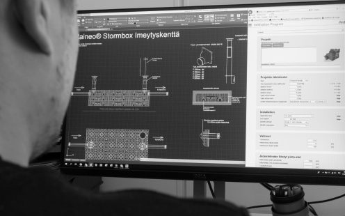 Raineo suunnittelijapaketti sisältää öljy- ja hiekanerottimen mitoitusohjelman, stormbox -mitoitusohjelman, CAD-kuvakirjastot, sertifikaatit ja asennusohjeet.