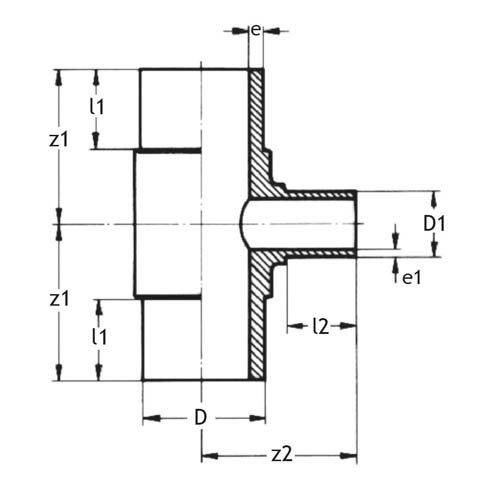 Technical drawing PE100 reduced tee SDR 11 long