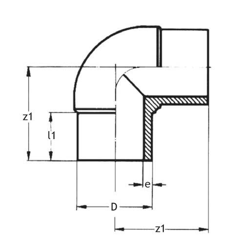 Technical drawing PE100 elbow 90 degrees SDR 11 long