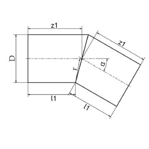 Technical drawing PE100 segmented bend 15 degrees SDR 11/17/26