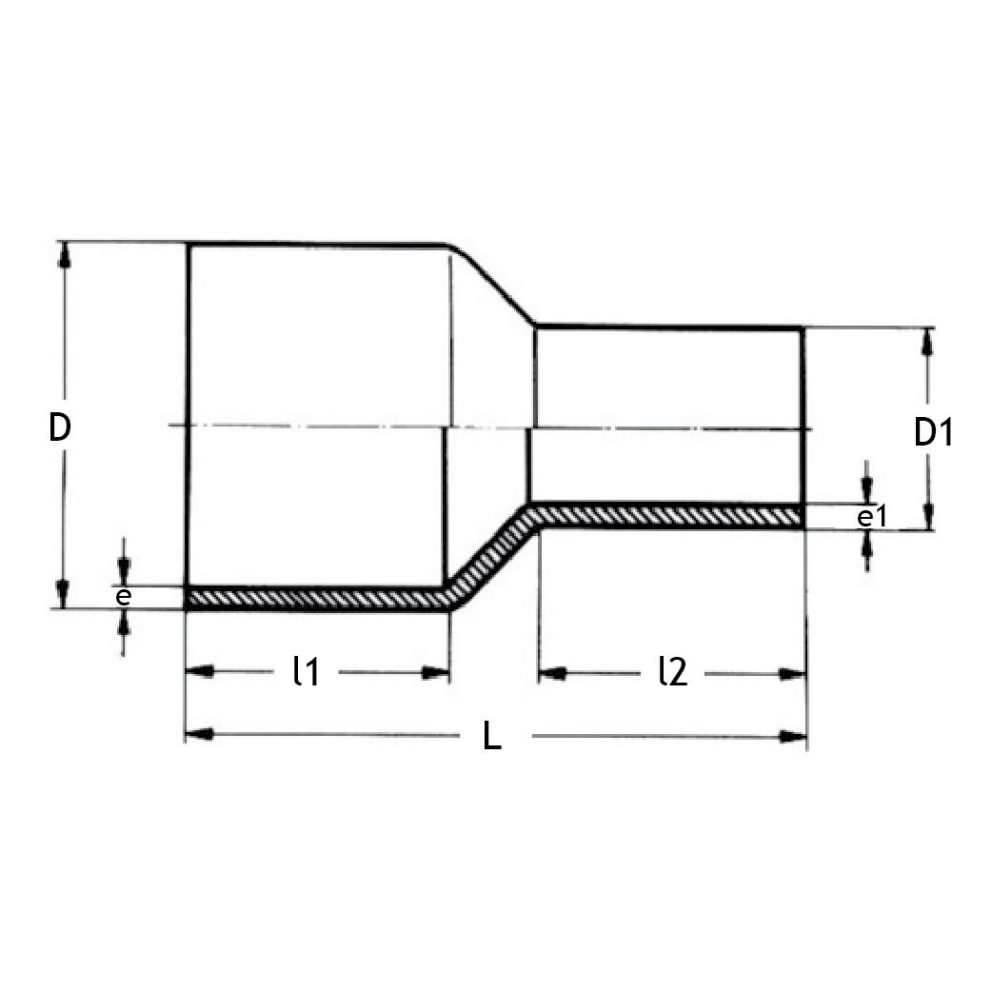 Technical drawing PE100 reducer SDR 11 spigot