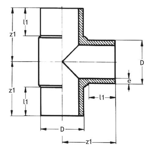 Technical drawing PE100 equal tee SDR 11 long