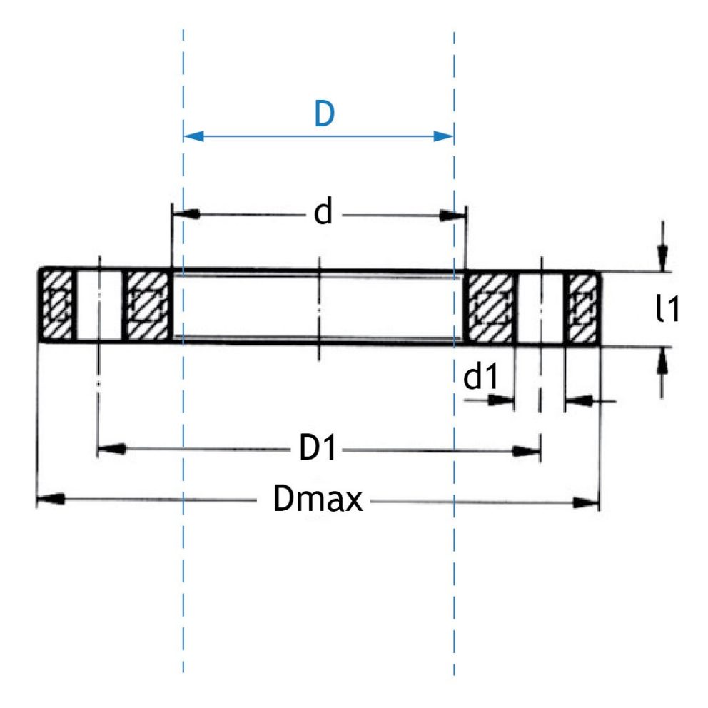 Technical drawing PP/ST flange PN 10/16