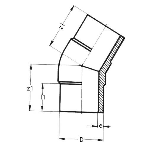 Technical drawing PE100 elbow 30 degrees SDR 11 long