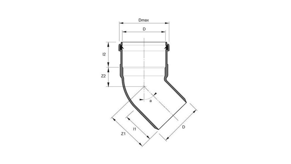 Measurement drawing bend 45gr 1 socket Eurosocket