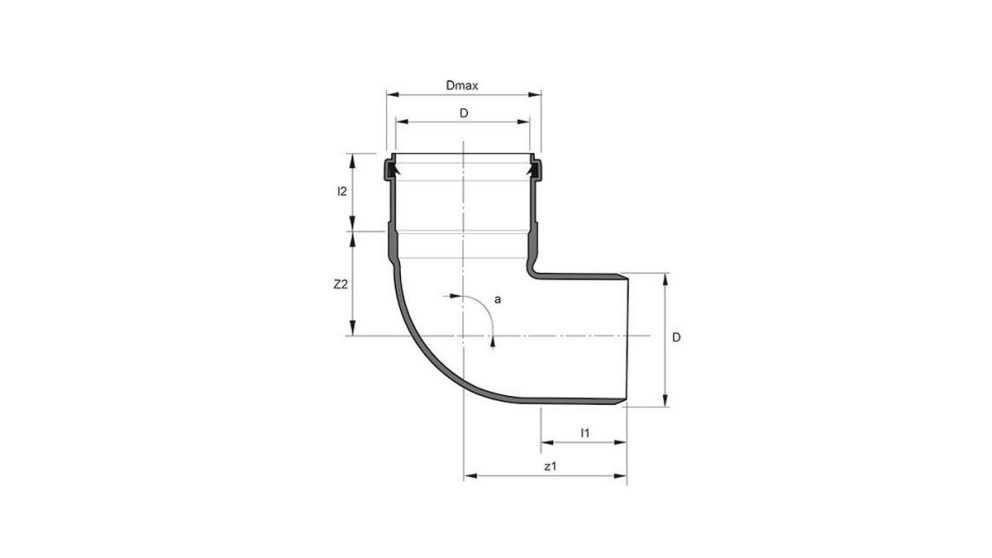 Measurement drawing bend 90gr 1 socket Eurosocket