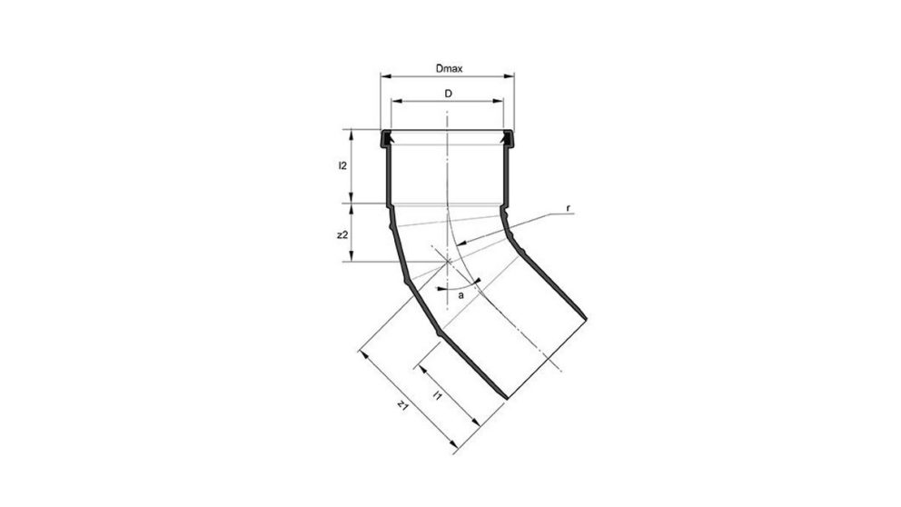 Measurement drawing bend 45gr 1 socket segmented