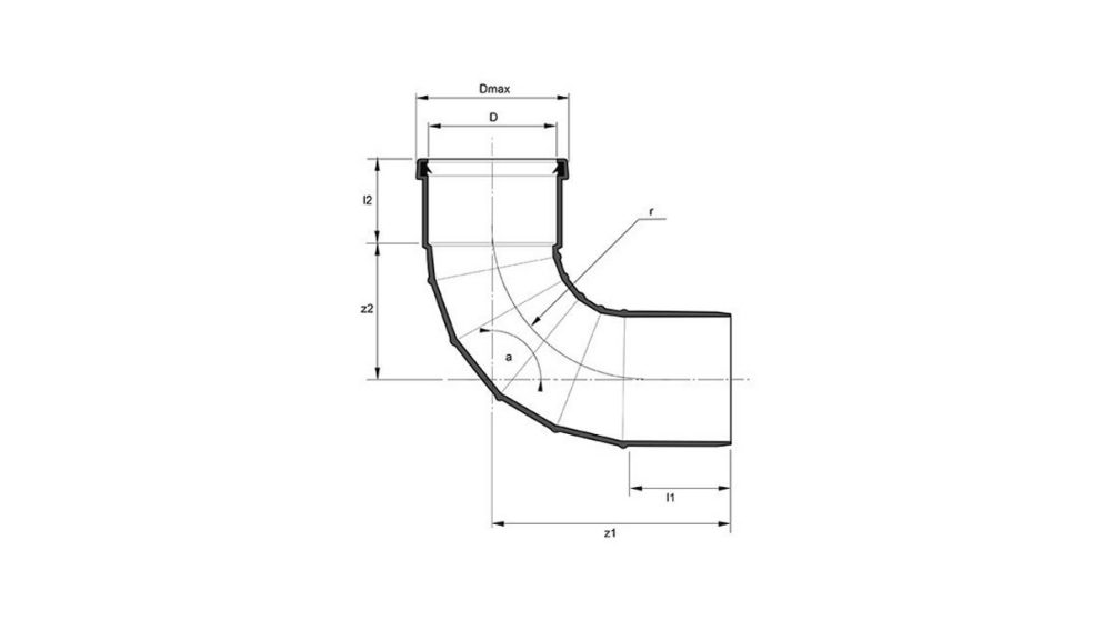 Measurement drawing bend 90gr 1 socket segmented